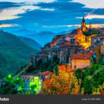 View of Apricale in the Province of Imperia, Liguria, Italy.